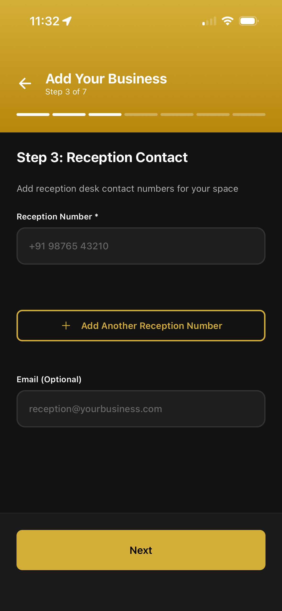 Contact Information screen in the Rivio Business App