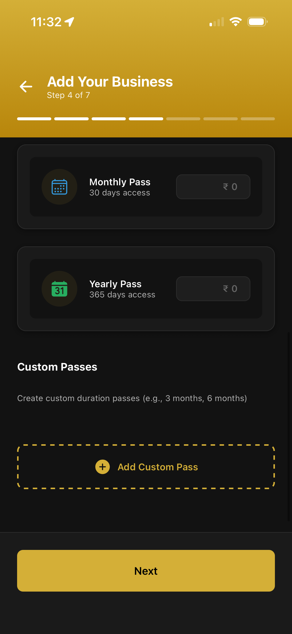 Pricing & Passes screen in the Rivio Business App