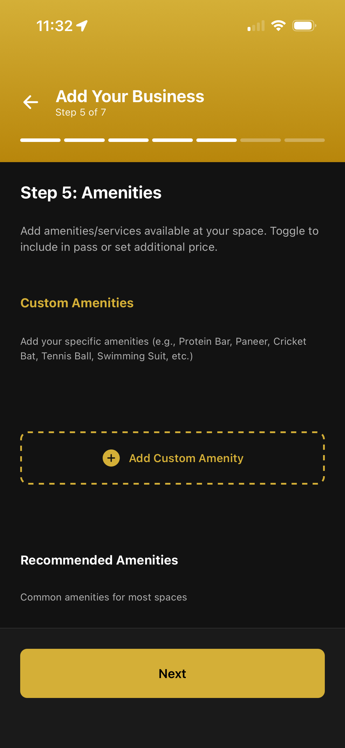Amenities screen in the Rivio Business App