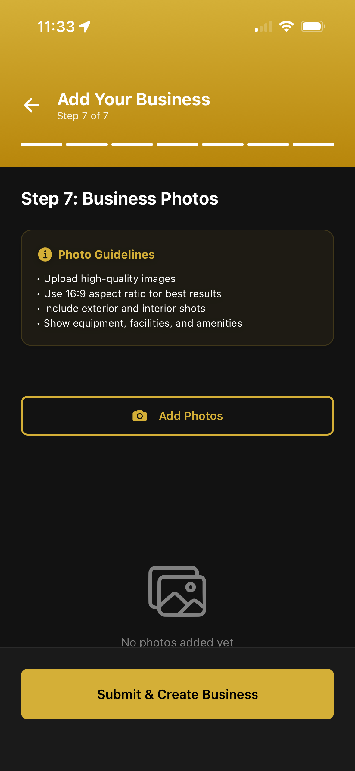 Upload Studio Photos screen in the Rivio Business App